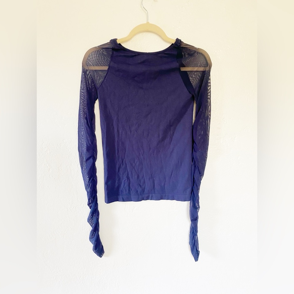 New Free People✨Scrunch Sleeve Seamless Top- Navy Blue - Picture 3 of 5